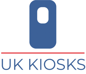 A oblong blue shape with a window cut out with text under a red line